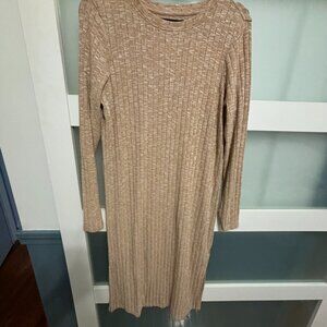 Tan Long Sleeve Dress Midi